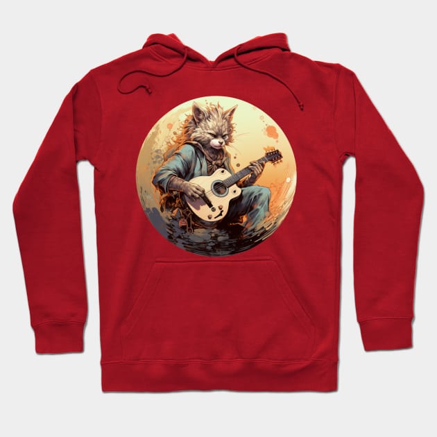 Cat Playing Guitar Funny Cat With Guitar Cute Cat Guitar Hoodie by OscarVanHendrix